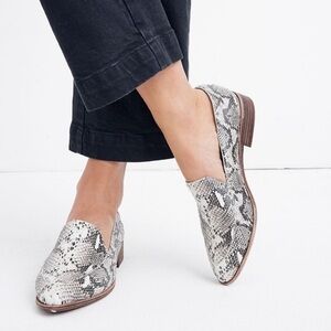 MADEWELL The Frances Loafer Stamped Snake Leather Slip On Shoe Black Cream 9.5